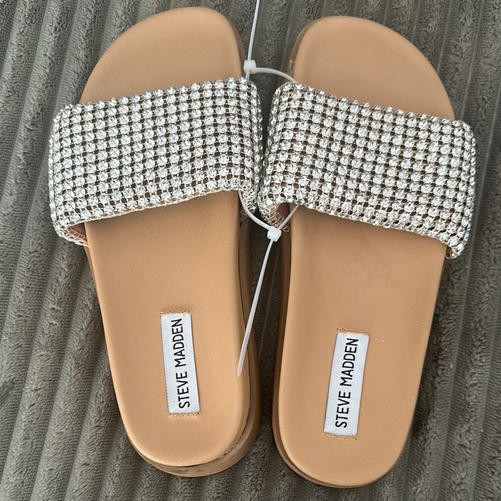 Steve Madden Silver Slide Sandals